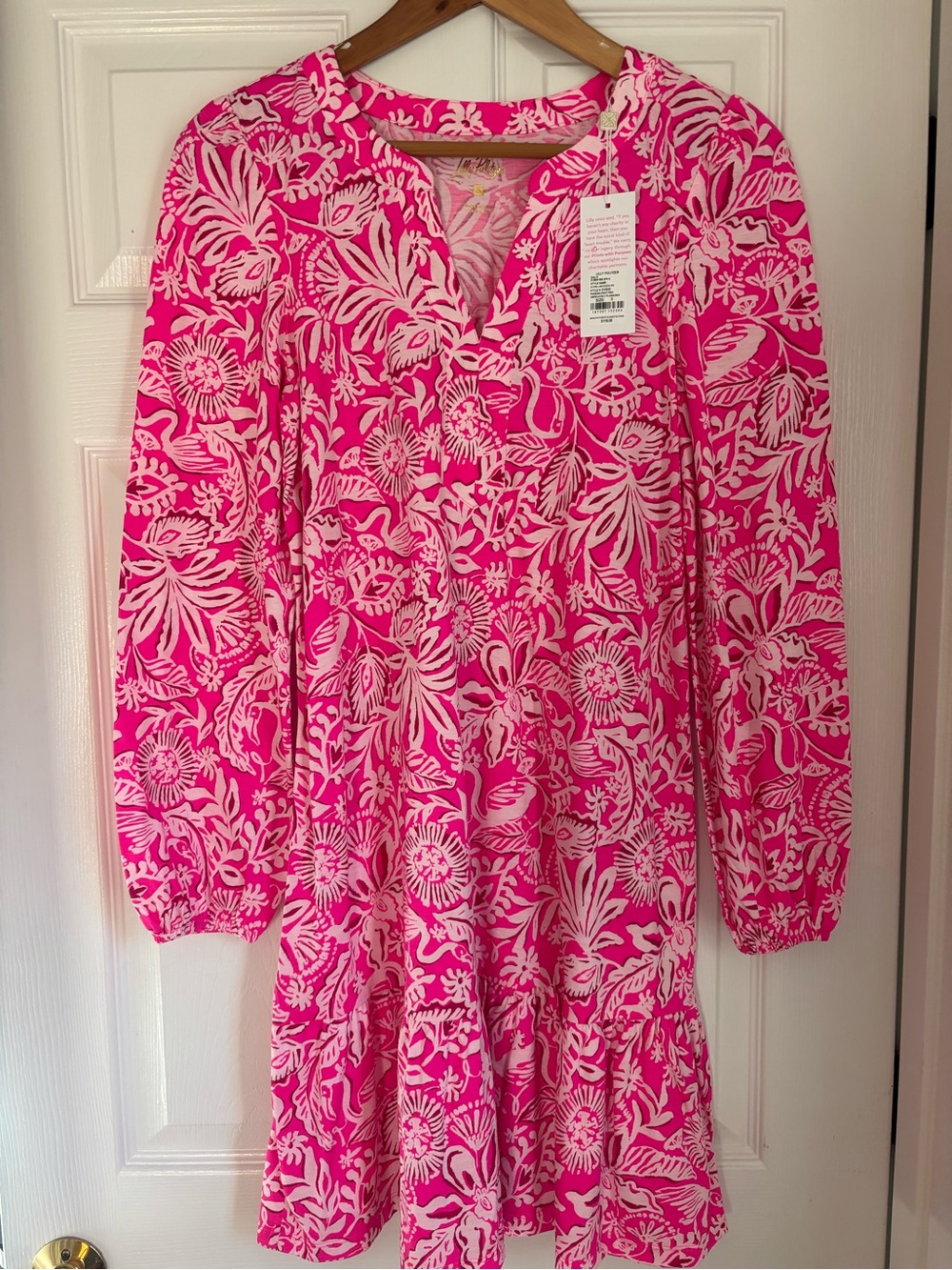 Lilly Pulitzer Hot Pink & White Floral V-Neck Swim Coverup Dress - Picture 4 of 6